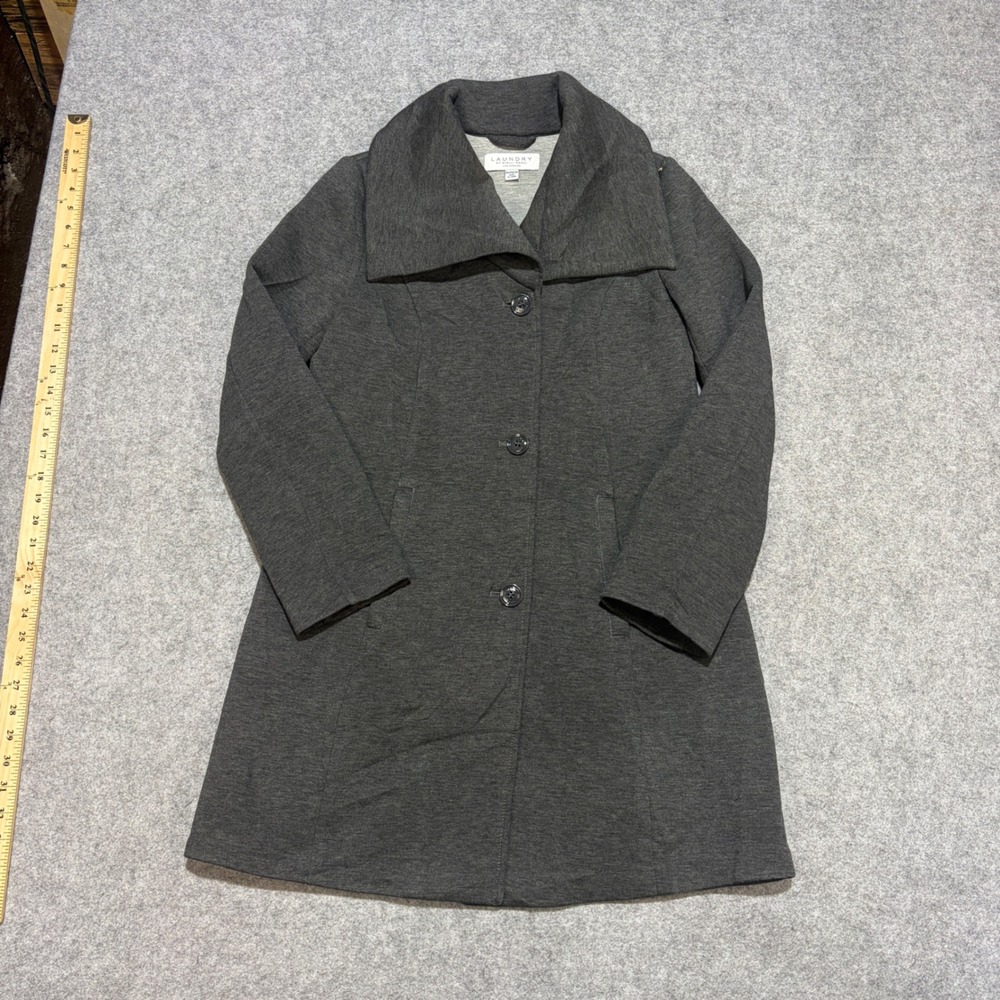 Laundry by Shelli Segal Grey Portrait Collar Knit Coat Womens Petite Small PS